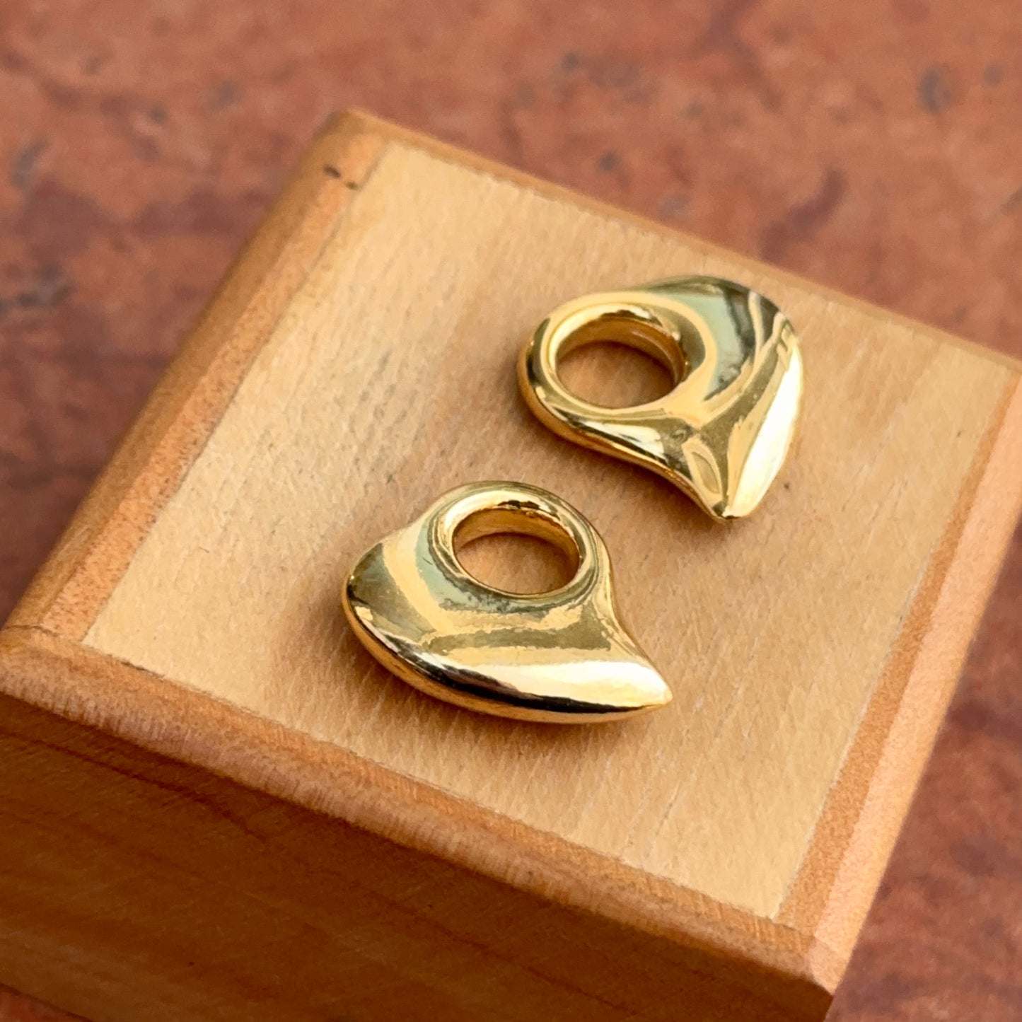 Yellow Gold-Tone Puffed Heart Abstract Earring Charms