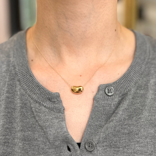14KT Yellow Gold Bean Pendant Necklace
