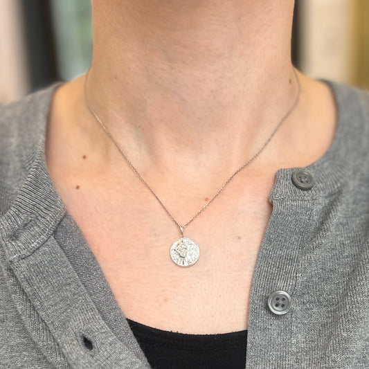 Sterling Silver Athena Solid Polished Round Textured Medal Pendant 15mm