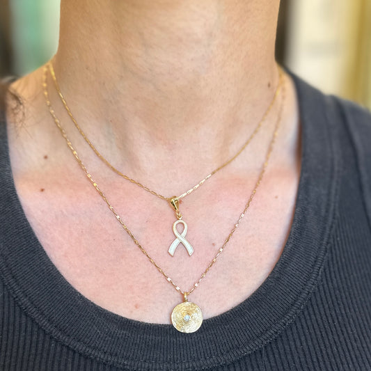 14KT Yellow Gold Awareness Ribbon Pendant Charm