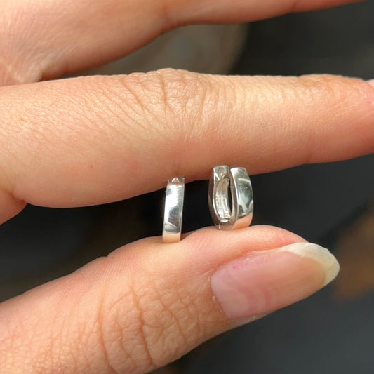 Sterling Silver High Polished Hinged Huggie Hoop Earrings Small Size