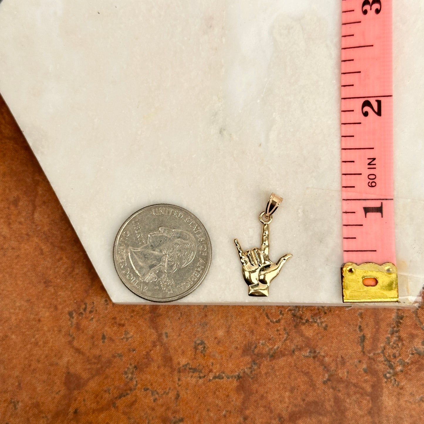 14KT Yellow Gold I Love You Hand Symbol Pendant Charm