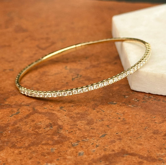 14KT Yellow Gold 1 CT Prong Set Diamond Flexible Bangle Bracelet