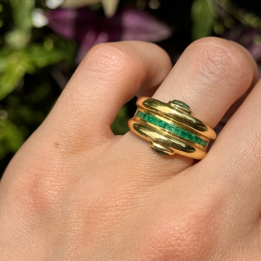 Estate 18KT Yellow Gold Princess-Cut Emerald Ring