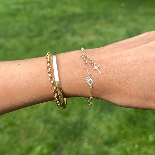 14KT Yellow Gold Diamond-Cut Miraculous Medal Bracelet