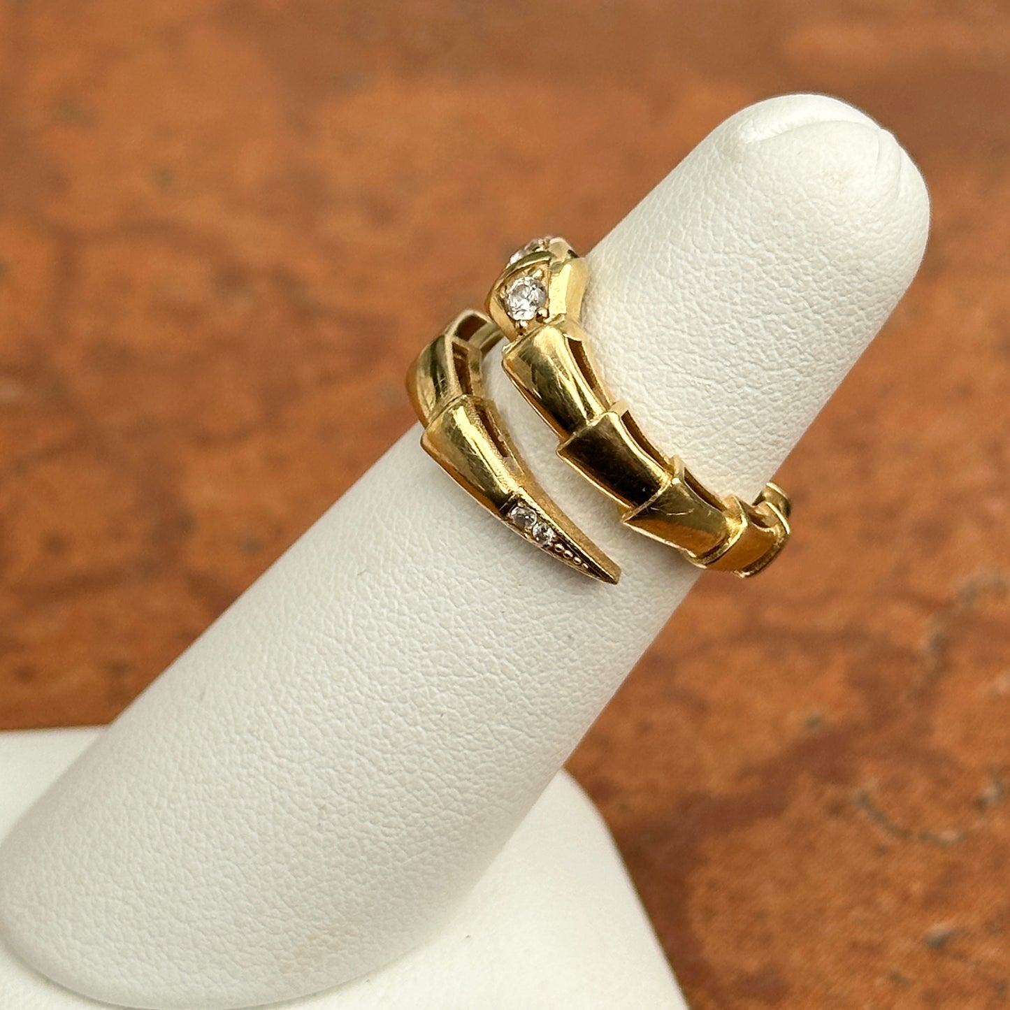 Estate 18KT Yellow Gold Segmented CZ Snake Bypass Ring - LSJ