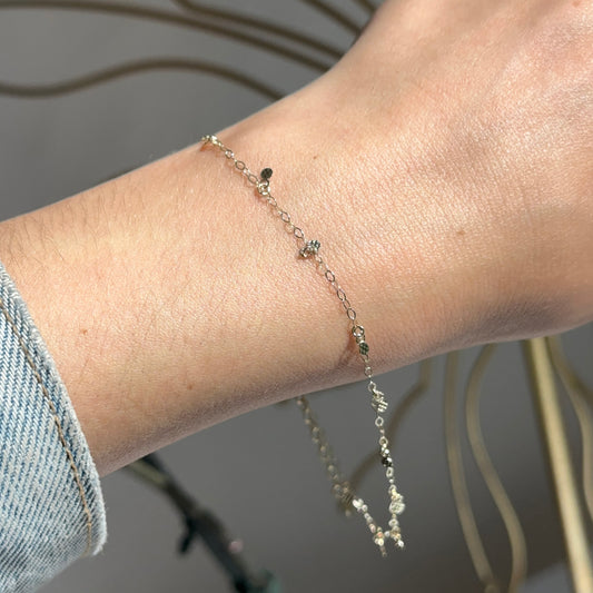 14K Yellow Gold Diamond-Cut Dots 9” Anklet + Heart Extender