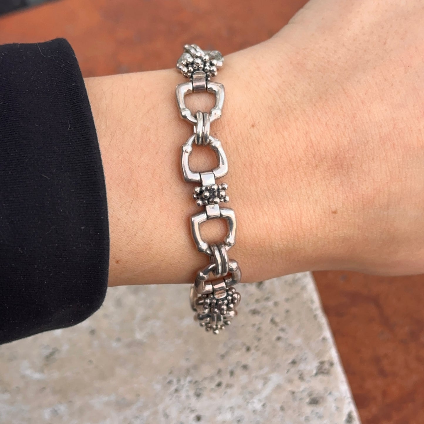 Estate Sterling Silver Michael Dawkins Horse Bit Stirrup Link Bracelet 026