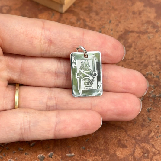 Sterling Silver King of Spades Playing Card Pendant