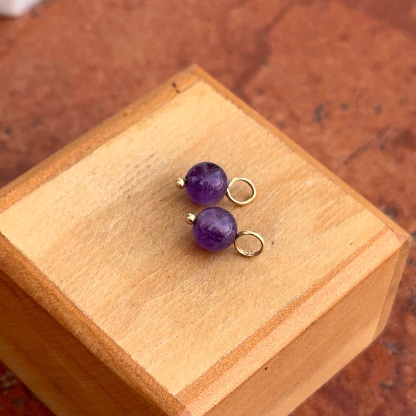 Estate 14KT Yellow Gold & Amethyst Ball Earring Charms 6mm