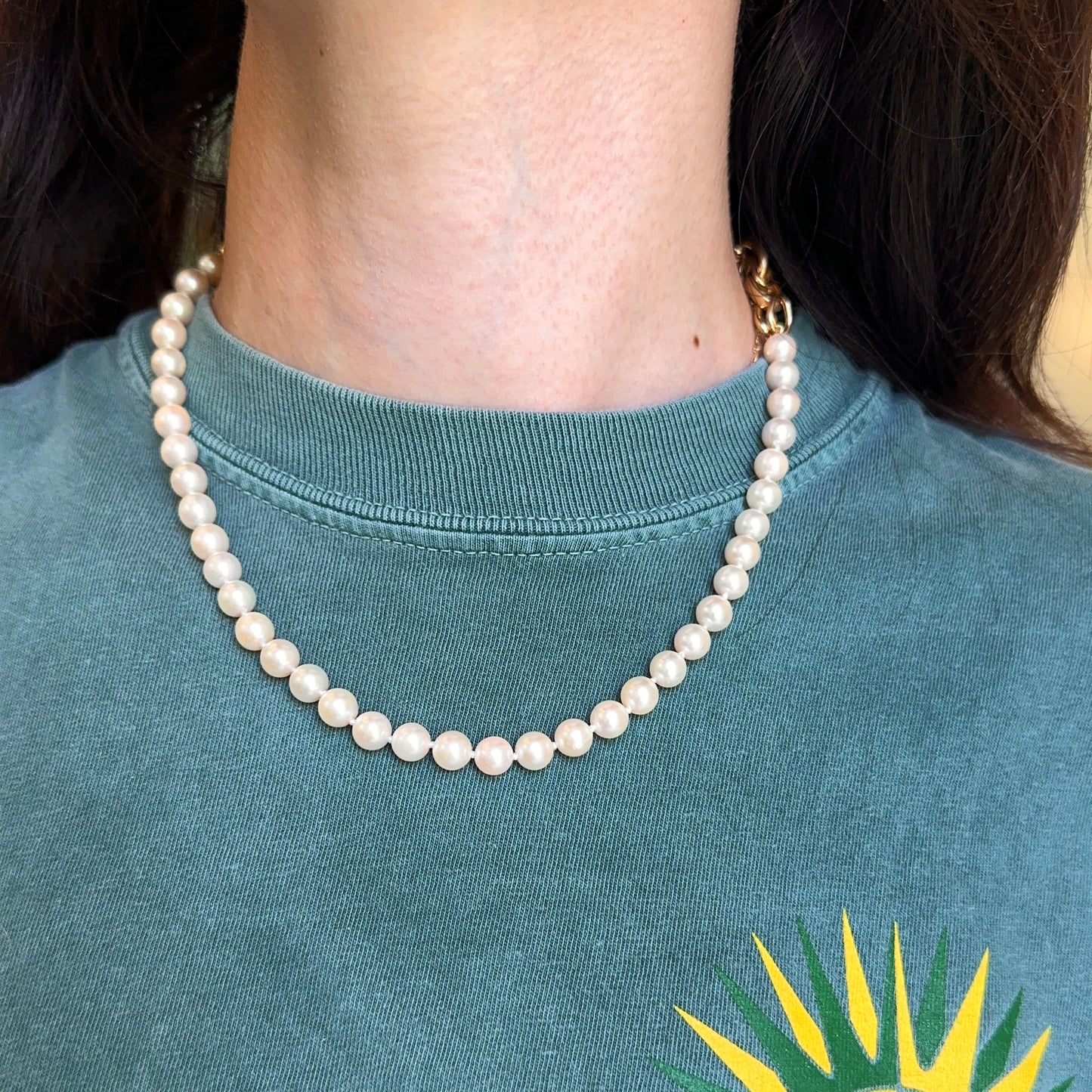 14KT Yellow Gold Pearl Necklace with Toggle Clasp