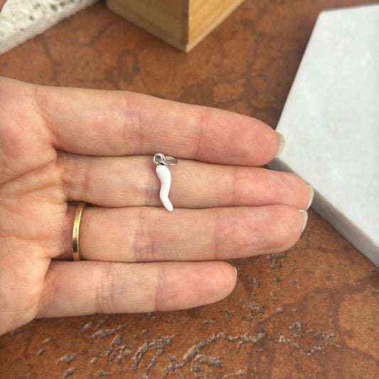 Sterling Silver + White Enamel "Cornicello" Italian Horn Pendant Charm