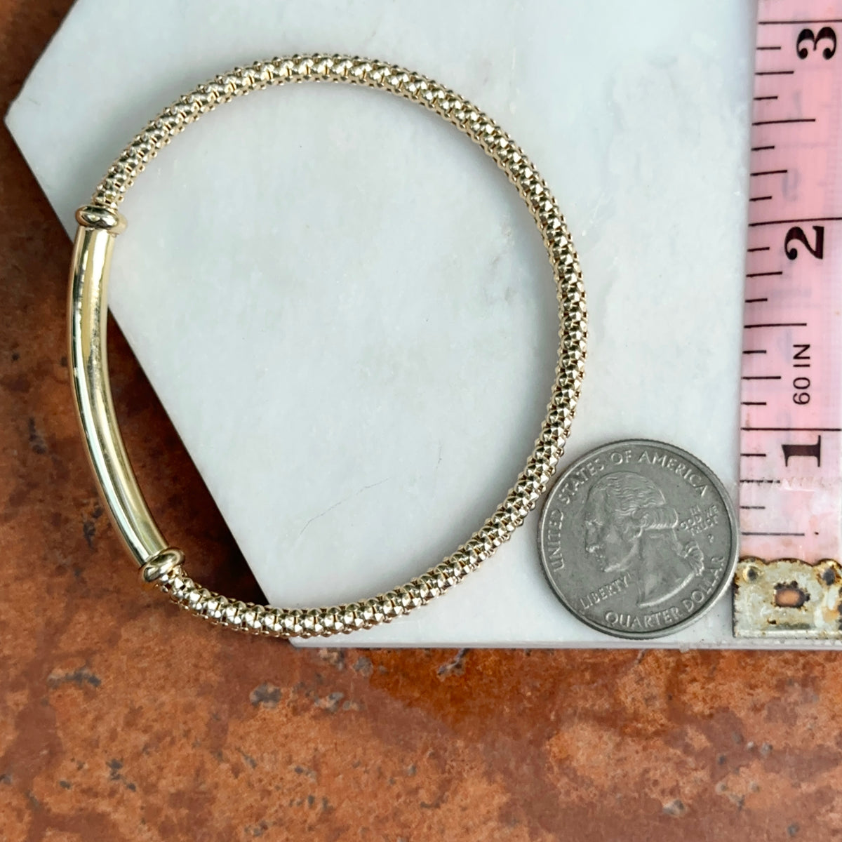 14KT Yellow God Mesh Slip-On Barrel Center Bracelet - LSJ