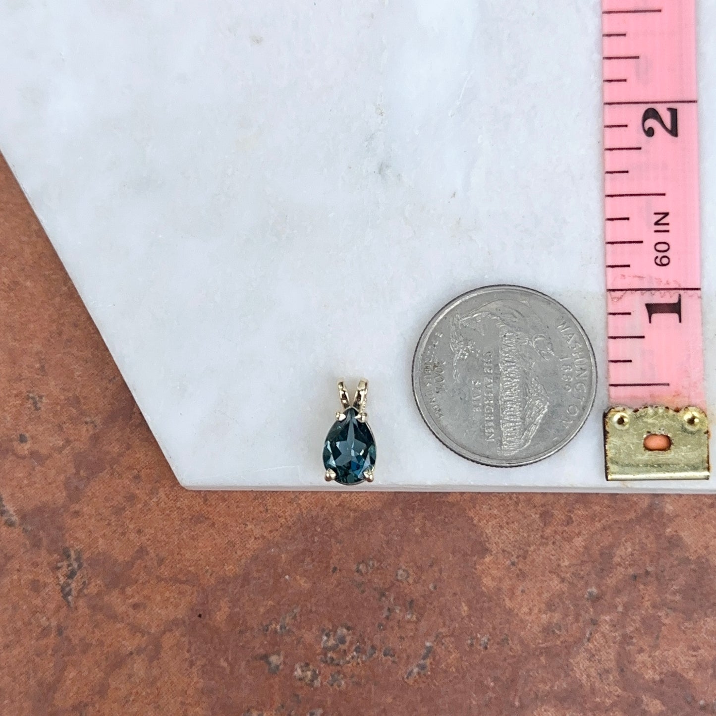 14KT Yellow Gold Pear London Blue Topaz Pendant Slide