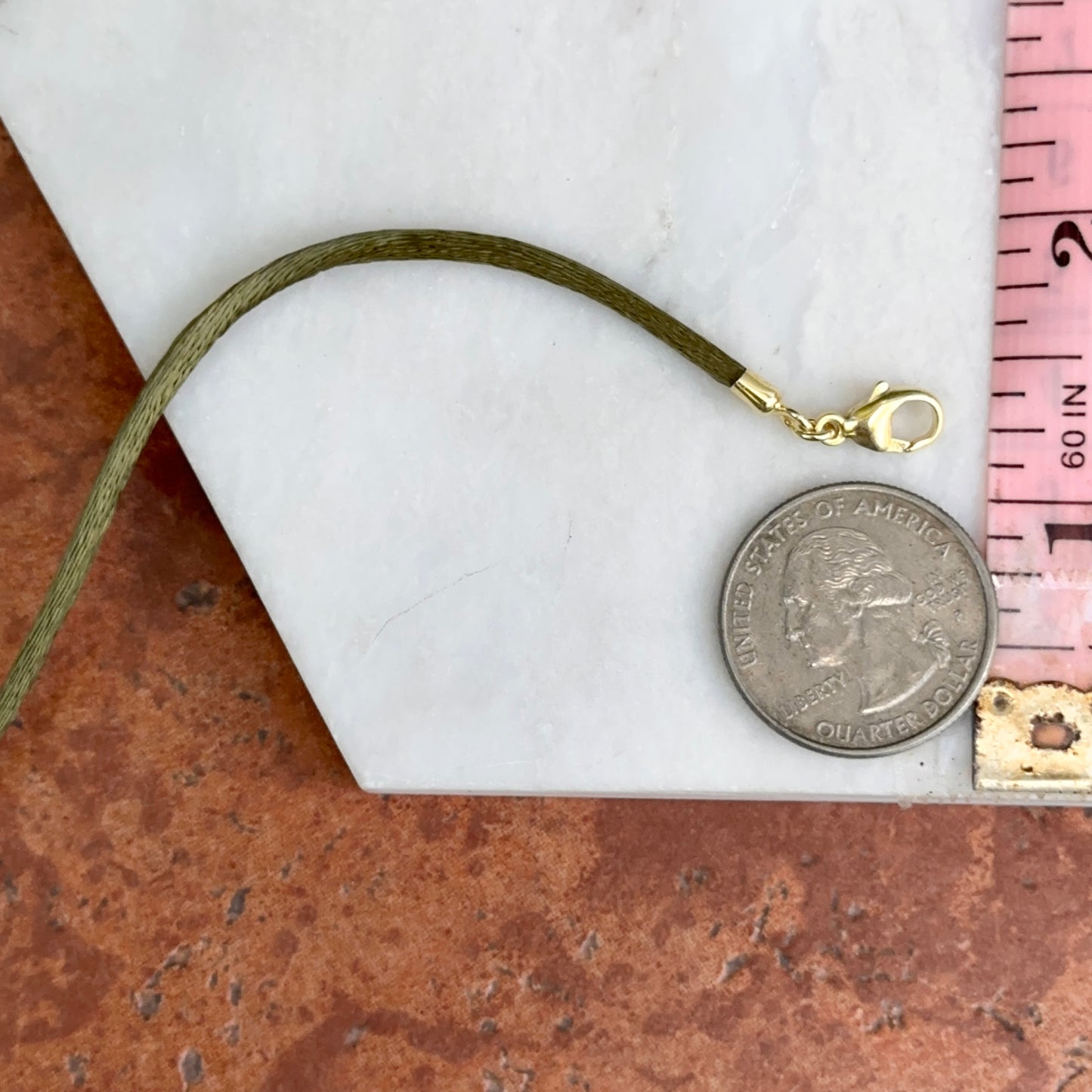 14KT Yellow Gold 2.8mm Olive Green Silk Cord Necklace