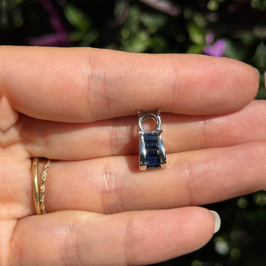 Estate Platinum Baguette Blue Sapphire Mounting Pendant Slide