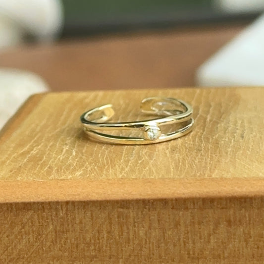10KT Yellow Gold Band + CZ Toe Ring Adjustable - LSJ