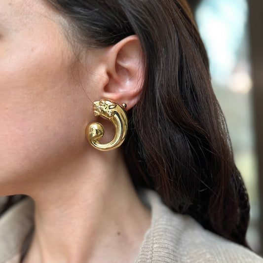 Estate Bassani 14KT Yellow Gold Panther Swirl Post Earrings
