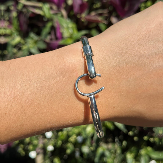 Sterling Silver Horseshoe Clasp Bangle Bracelet
