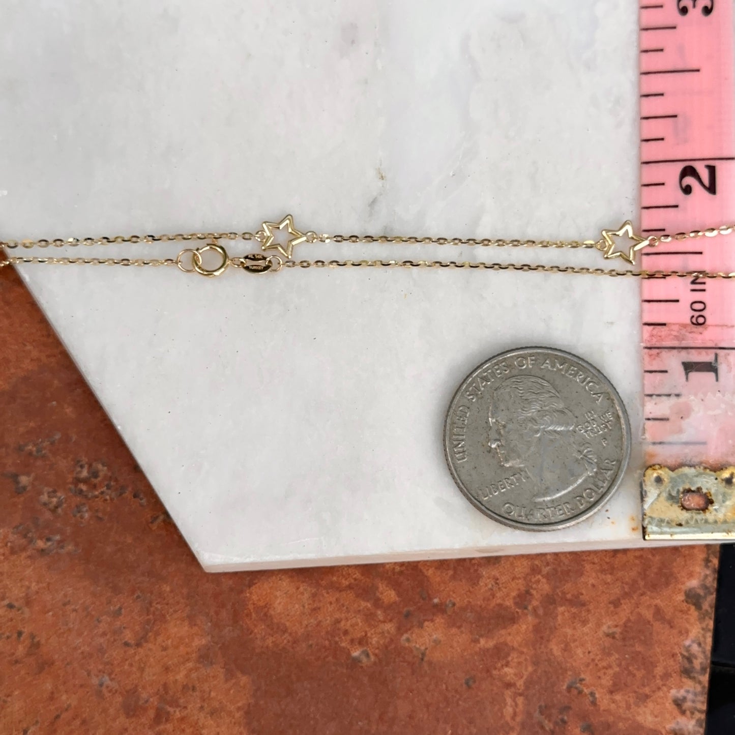 14KT Yellow Gold Stars Station Chain Necklace Cut-Out Stars 18"