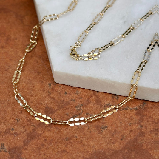 14KT Yellow Gold Oval 3mm Diamond-Cut Links Chain Necklace