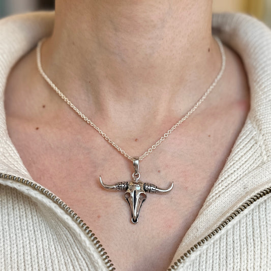 Sterling Silver Longhorn Bull Pendant