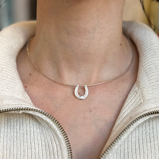 Sterling Silver Textured Horseshoe Slide Pendant Charm