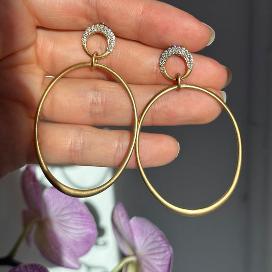 Estate Carelle 18KT Yellow Gold Pave Diamond Door Knocker Earrings - LSJ