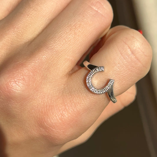 Sterling Silver Diamond Horseshoe Band Ring