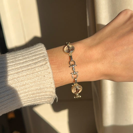 Antique Estate Gold Tone Painted Horse Stirrup Bracelet