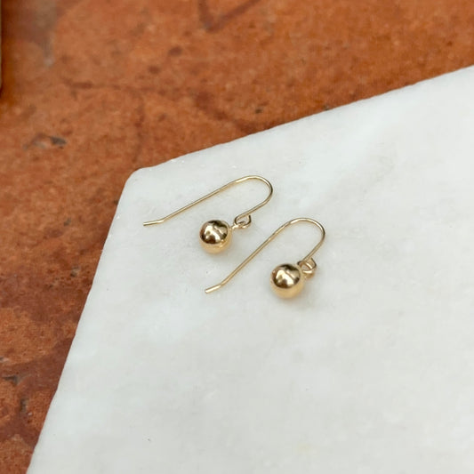 14KT Yellow Gold Polished 4mm Solid Ball Dangle Wire Earrings