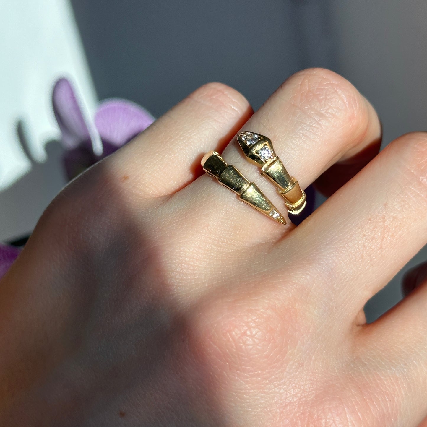 Estate 18KT Yellow Gold Segmented CZ Snake Bypass Ring