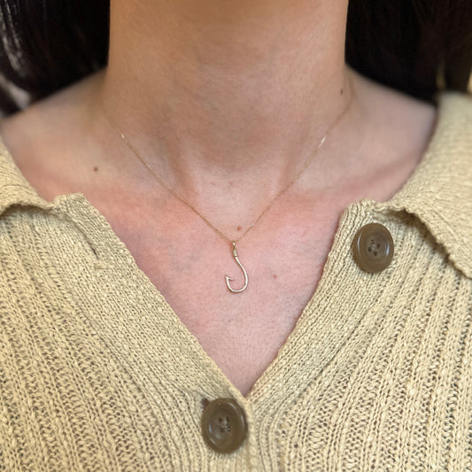 14KT Yellow Gold Fish Hook Solid Pendant Charm