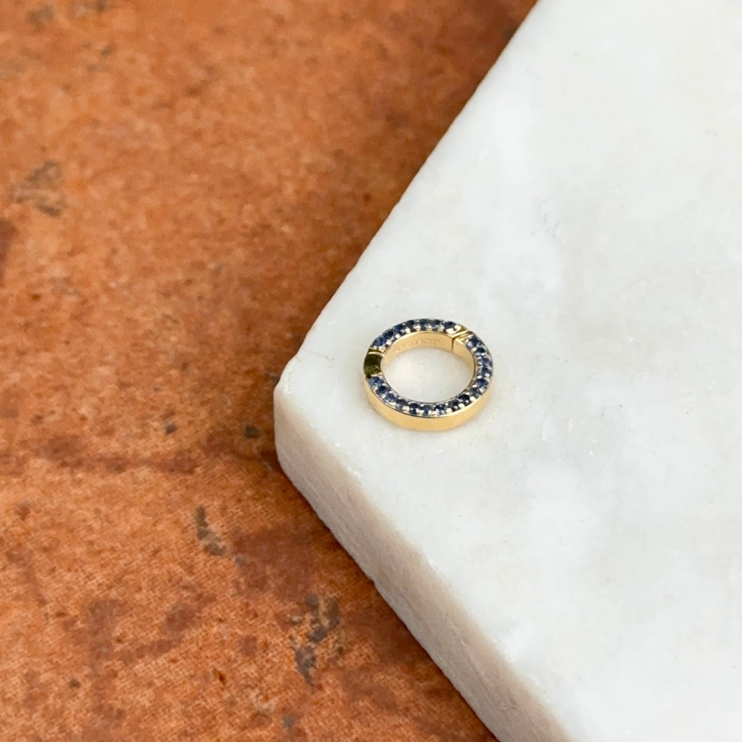 14KT Yellow Gold Blue Sapphire + Diamond Charm Holder/ Pendant Bail/ Connecter