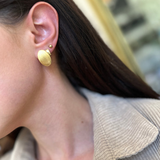 14KT Yellow Gold Satin-Finished Oval Omega Back Earrings