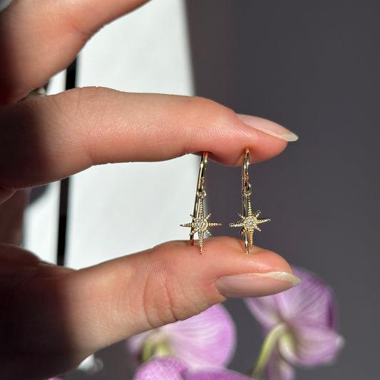 14KT Yellow Gold Diamond North Star Dangle Earrings