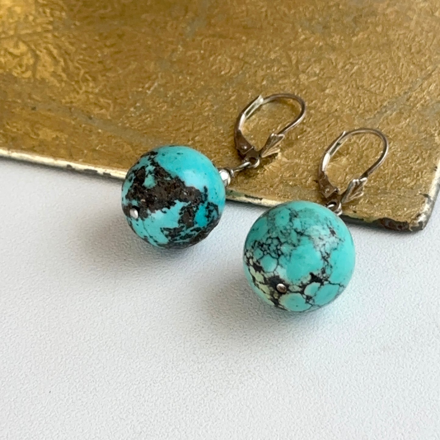 Sterling Silver Round Turquoise Ball Drop Dangle Earrings