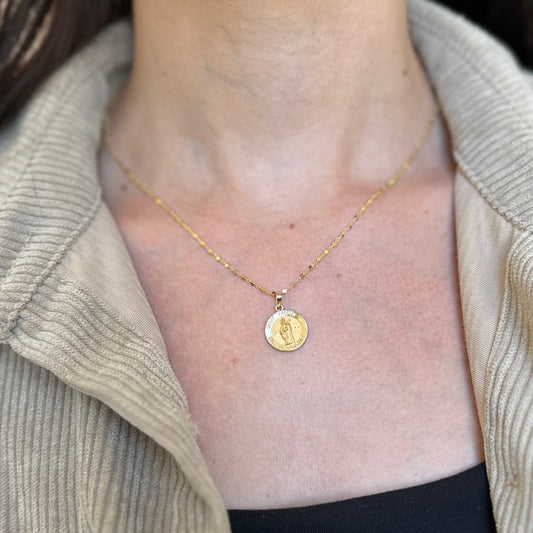 14KT Yellow Gold Satin St Patrick Medal Pendant 15mm