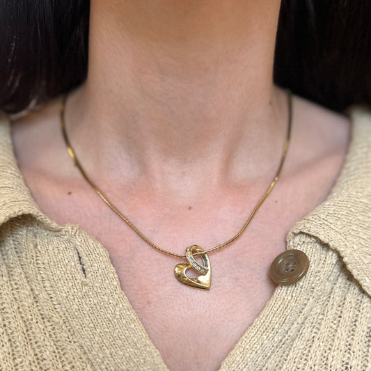 Estate 14KT Yellow Gold Channel Set Diamond Heart Pendant Charm