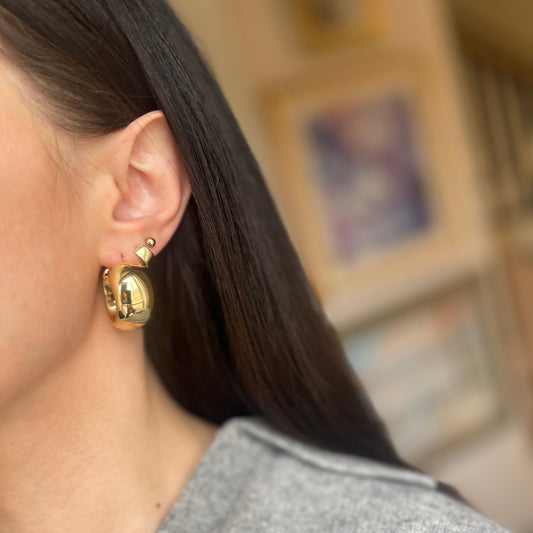 14KT Yellow Gold Wide Puffed Chunky Hoop Earrings 27mm DENT