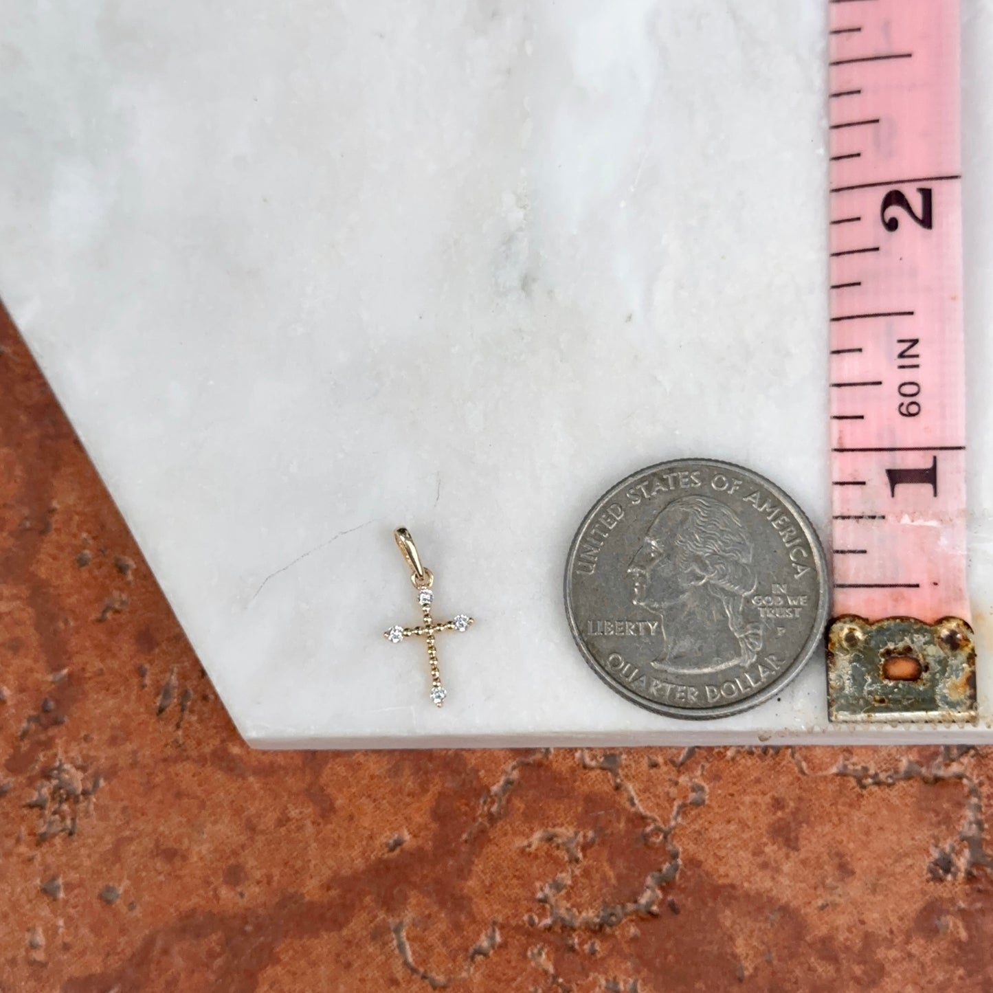 14KT Yellow Gold Cubic Zirconia Mini Budded Cross Pendant Charm