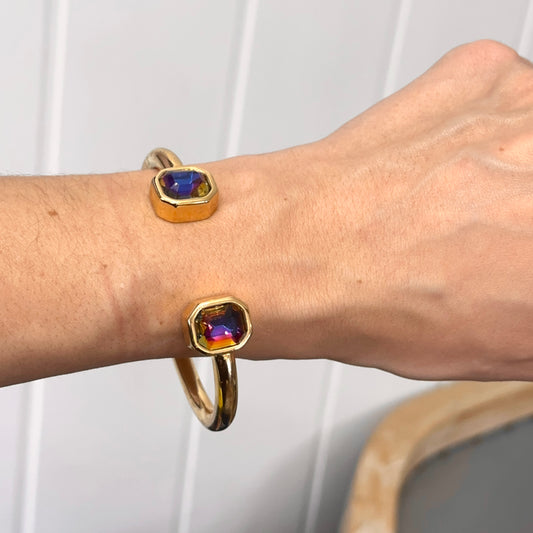 Gold-Plated Kenneth Jay Lane Multi-Color Stone Cuff Bracelet - LSJ