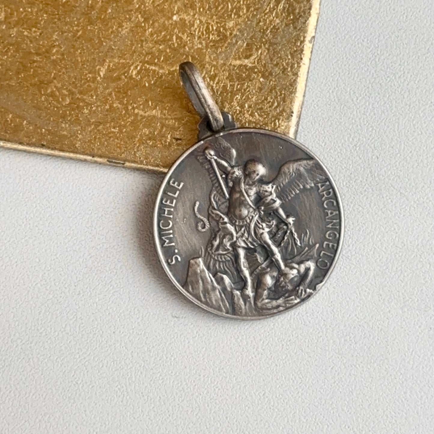 Sterling Silver Antiqued St Michael Round Pendant 30mm