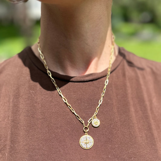 14KT Yellow Gold Plated Sterling Silver Necklace + Pave Lab Diamond Compass Charm