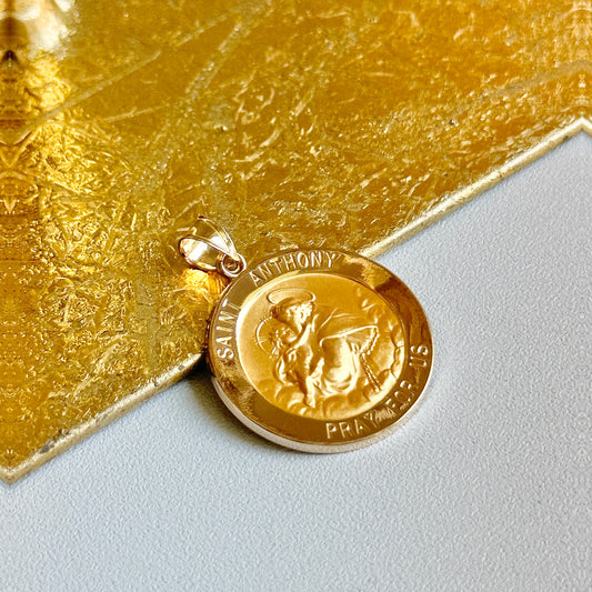 14KT Yellow Gold St Anthony Round Medal Pendant Charm