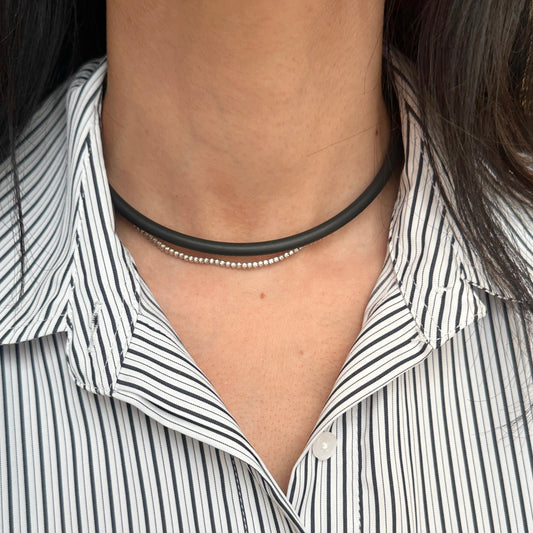 14KT Yellow Gold 5mm Black Rubber Cord Necklace Bayonet Clasp