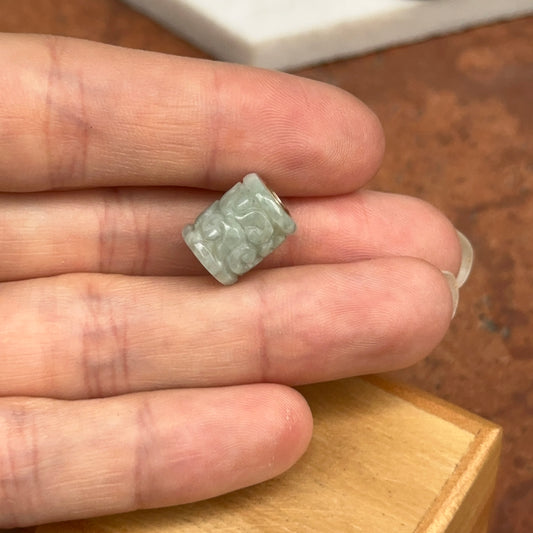 14KT Yellow Gold Carved Celedon Jade Oval Pendant Charm Slide