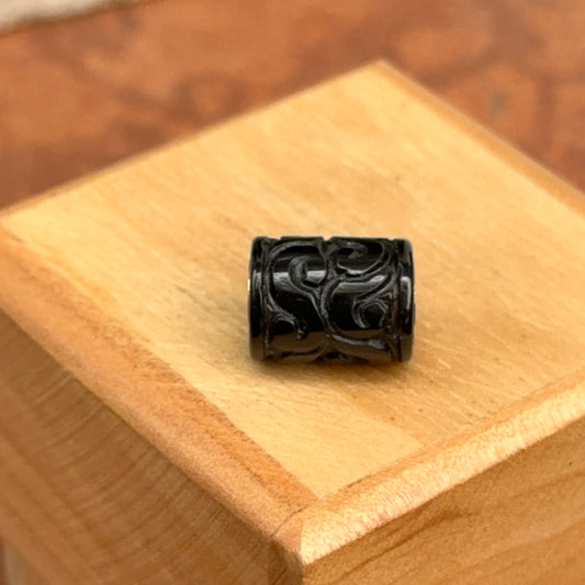 14KT Yellow Gold Carved Black Onyx Oval Pendant Charm Slide