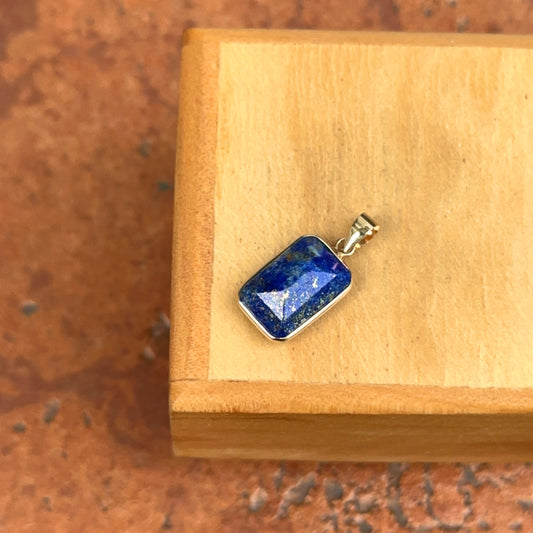 14KT Yellow Gold Blue Lapis Rectangle Bezel Pendant Charm