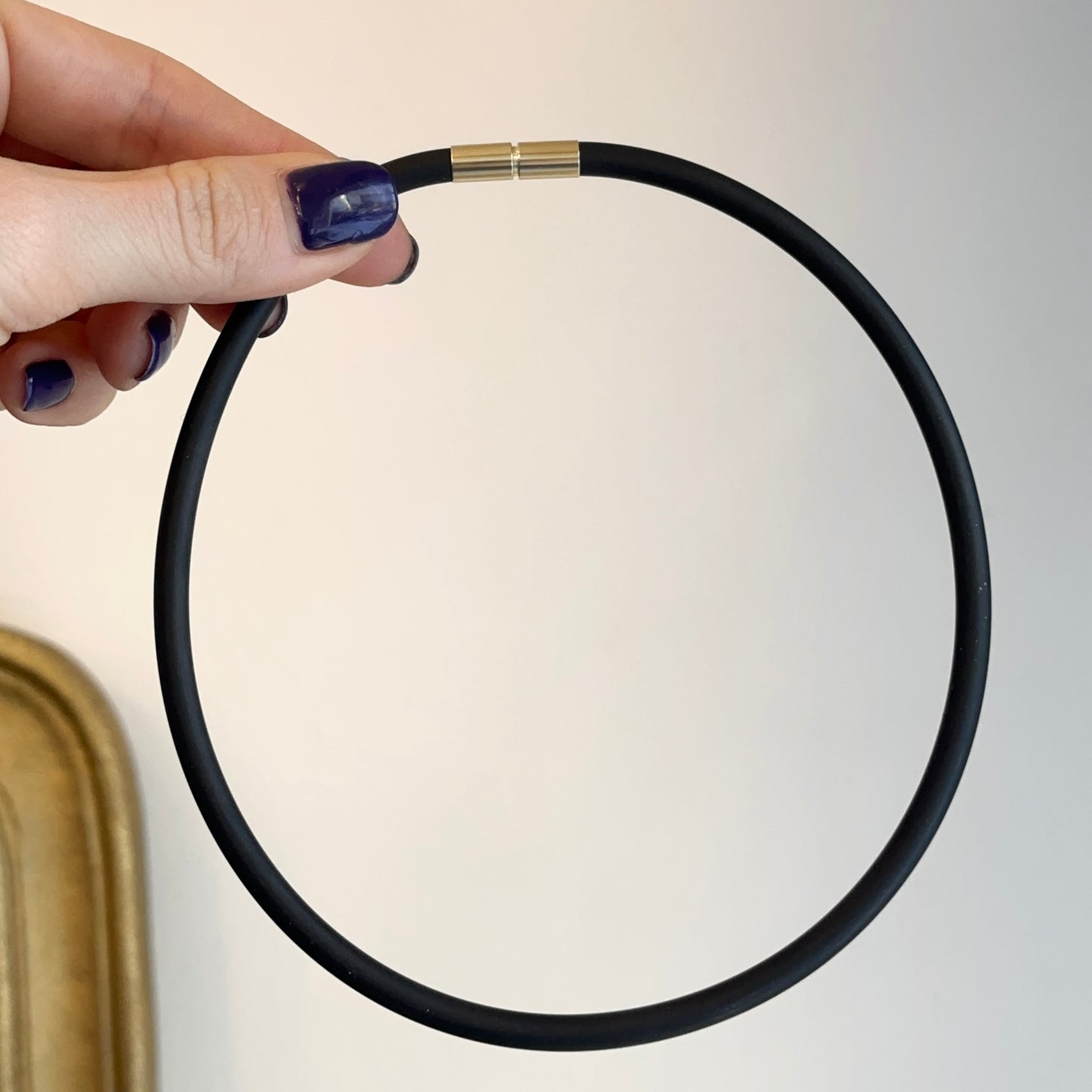 14KT Yellow Gold 5mm Black Rubber Cord Necklace Bayonet Clasp